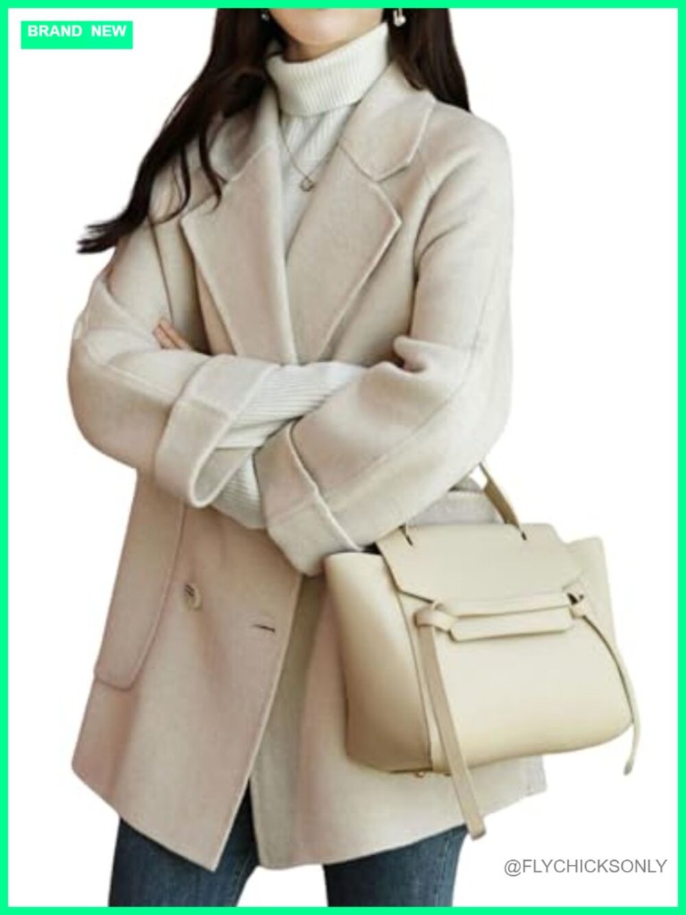 Wool Blend Pea Coat Double Breasted Tweed Overcoat Winter